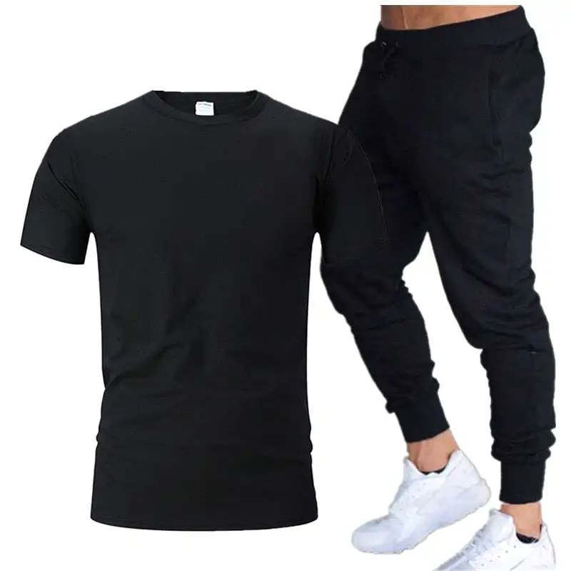 2Pieces Sets Men Casual Fitness Sport Suit Short Sleeve t Shirt+ Trousers