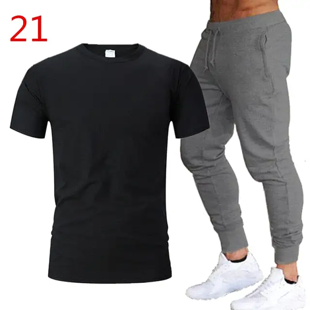 2Pieces Sets Men Casual Fitness Sport Suit Short Sleeve t Shirt+ Trousers