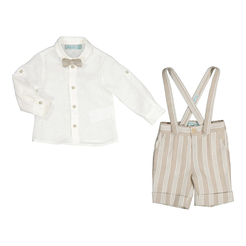 Abel & Lula Baby Shirt and Bermuda Shorts w/ Suspenders Set_Linen 5228