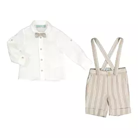 Abel & Lula Baby Shirt and Bermuda Shorts w/ Suspenders Set_Linen 5228