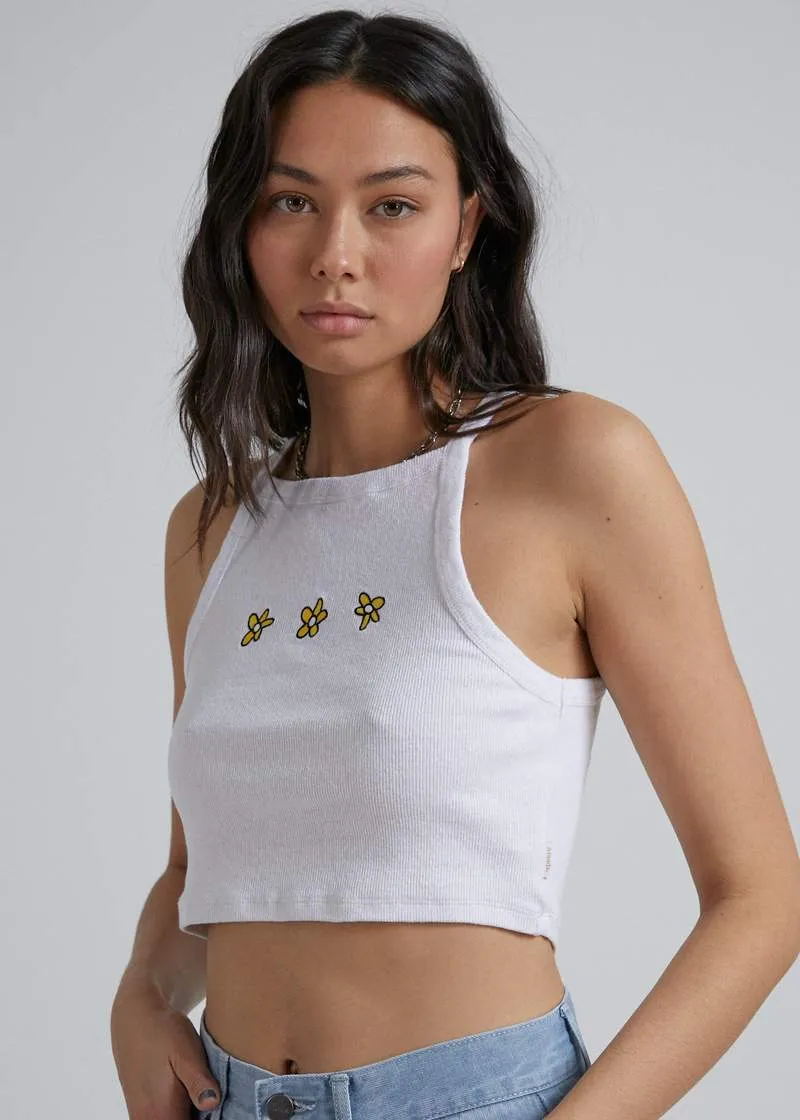 Afends Daisy Chain Hemp Rib Singlet White