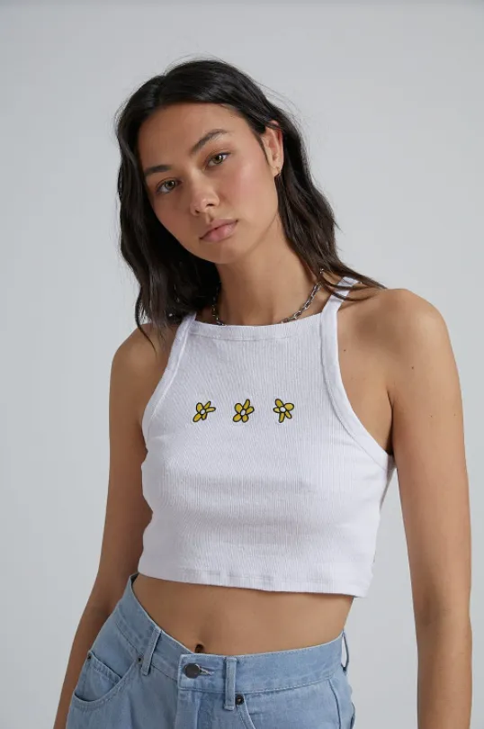 Afends Daisy Chain Hemp Rib Singlet White