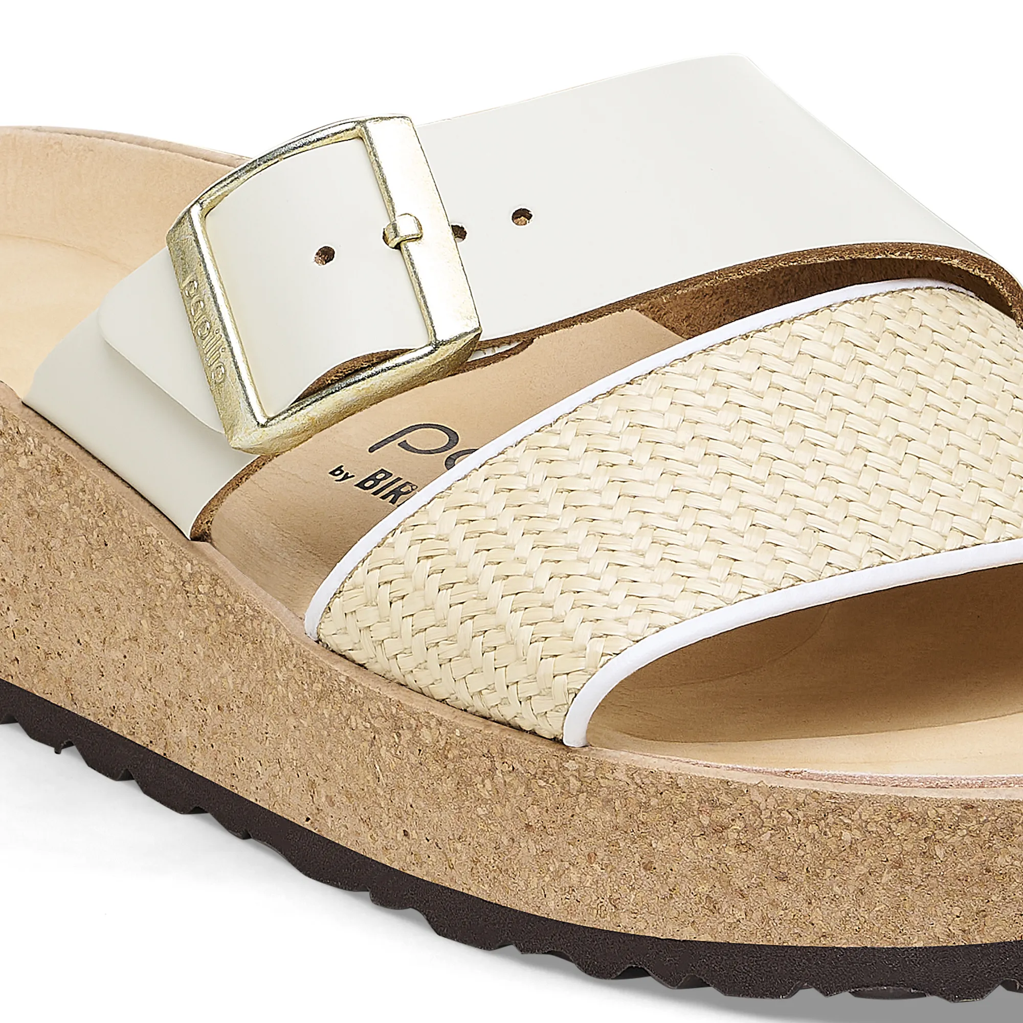 Birkenstock Almina Natural Leather/Synthetics: Natural/White 