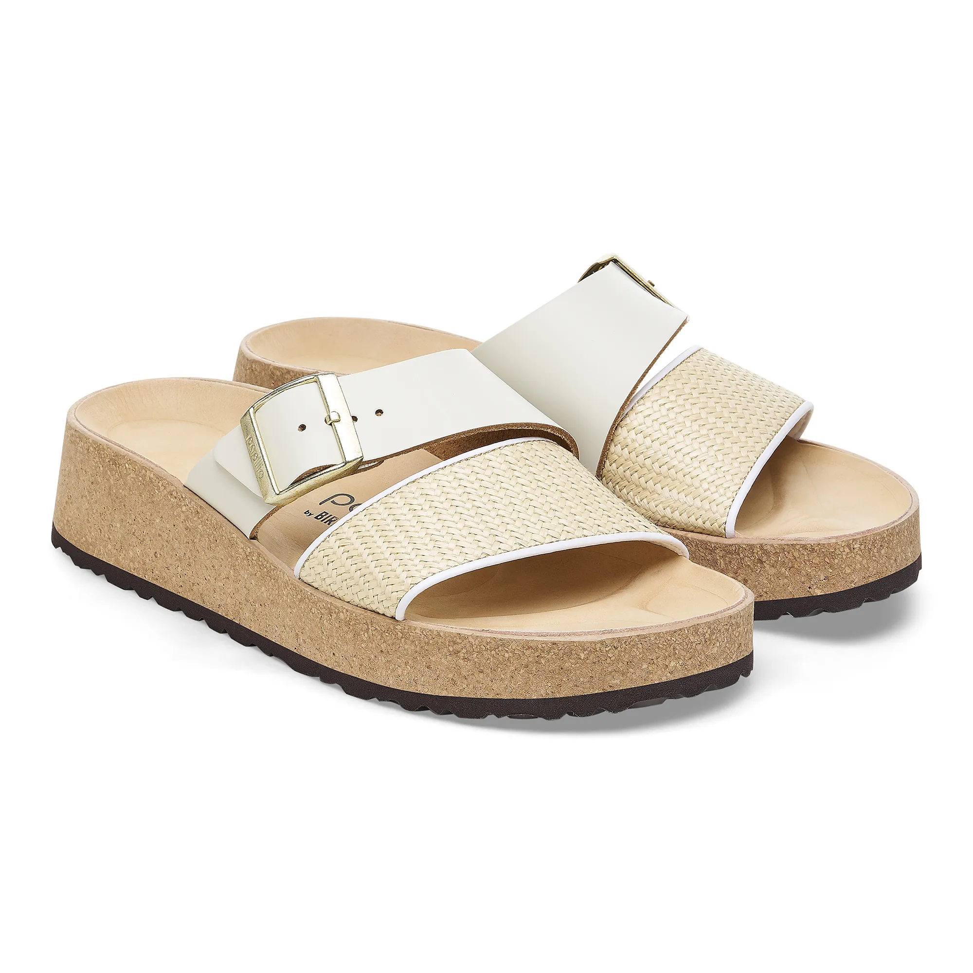 Birkenstock Almina Natural Leather/Synthetics: Natural/White 