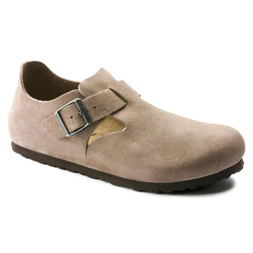 Birkenstock London Suede Leather Classic Footbed in Taupe