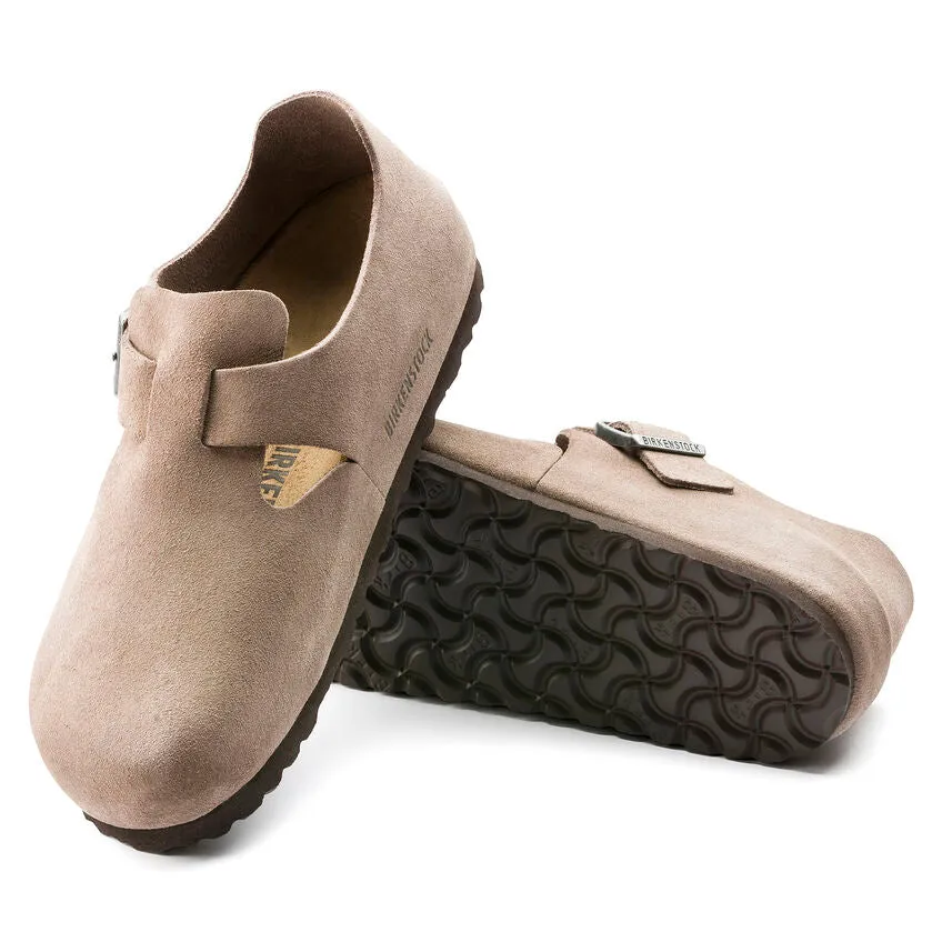 Birkenstock London Suede Leather Classic Footbed in Taupe