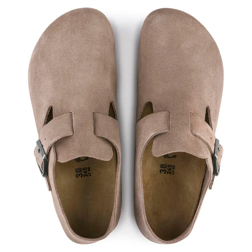 Birkenstock London Suede Leather Classic Footbed in Taupe