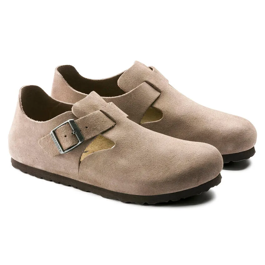 Birkenstock London Suede Leather Classic Footbed in Taupe