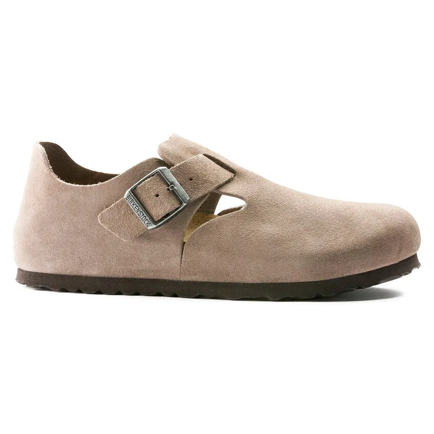 Birkenstock London Suede Leather Classic Footbed in Taupe