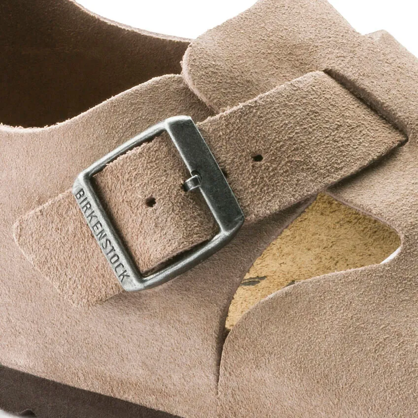 Birkenstock London Suede Leather Classic Footbed in Taupe