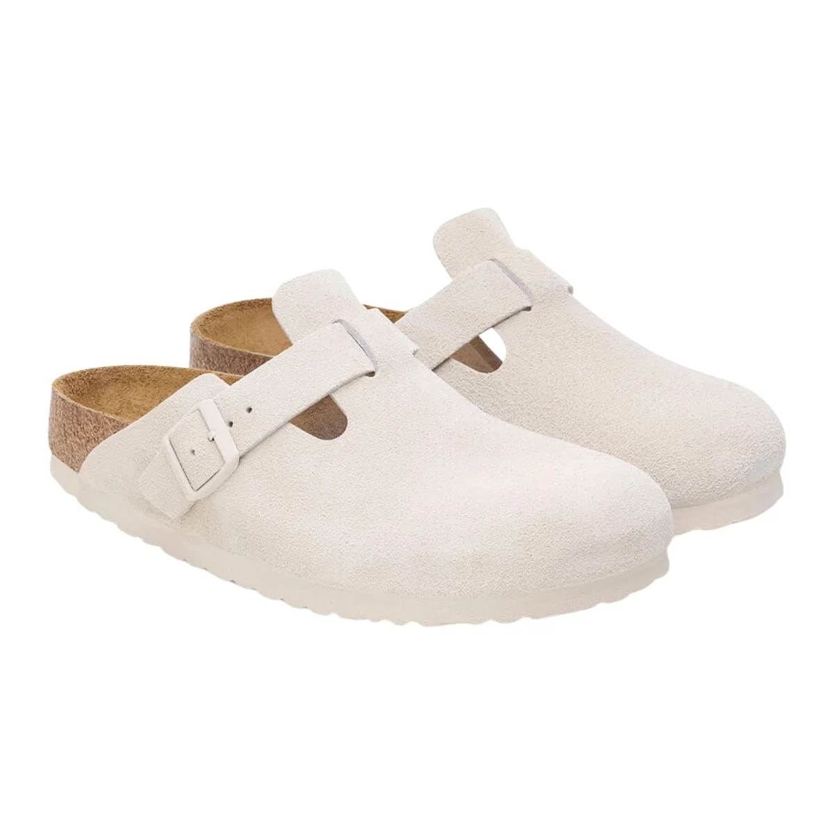 Birkenstock Women's Boston Antique White Suede Soft Footbed