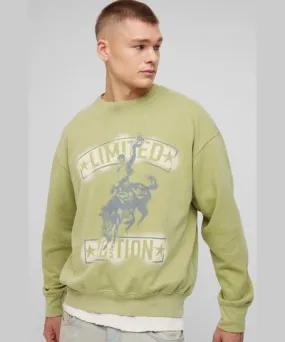 boohoo Mens Oversized Limited Western Graphic Washed Sweatshirt