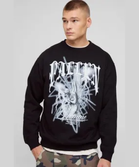 boohooMAN Mens Oversized Gothic Cherub Graphic Sweatshirt