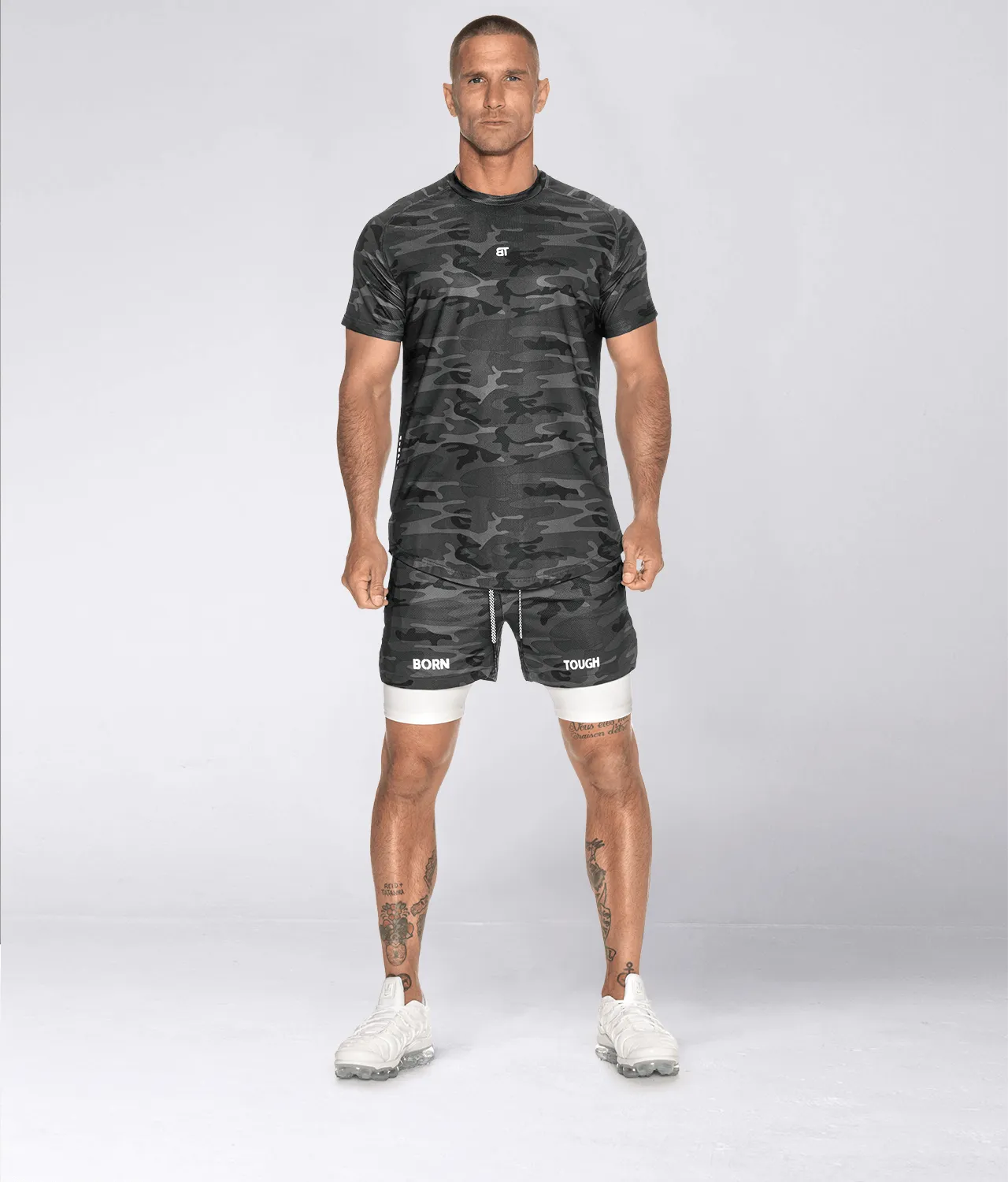 Born Tough Air Pro 2 in 1 Men's 5 Running Shorts with Liner Grey Camo