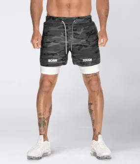 Born Tough Air Pro 2 in 1 Men's 5 Running Shorts with Liner Grey Camo