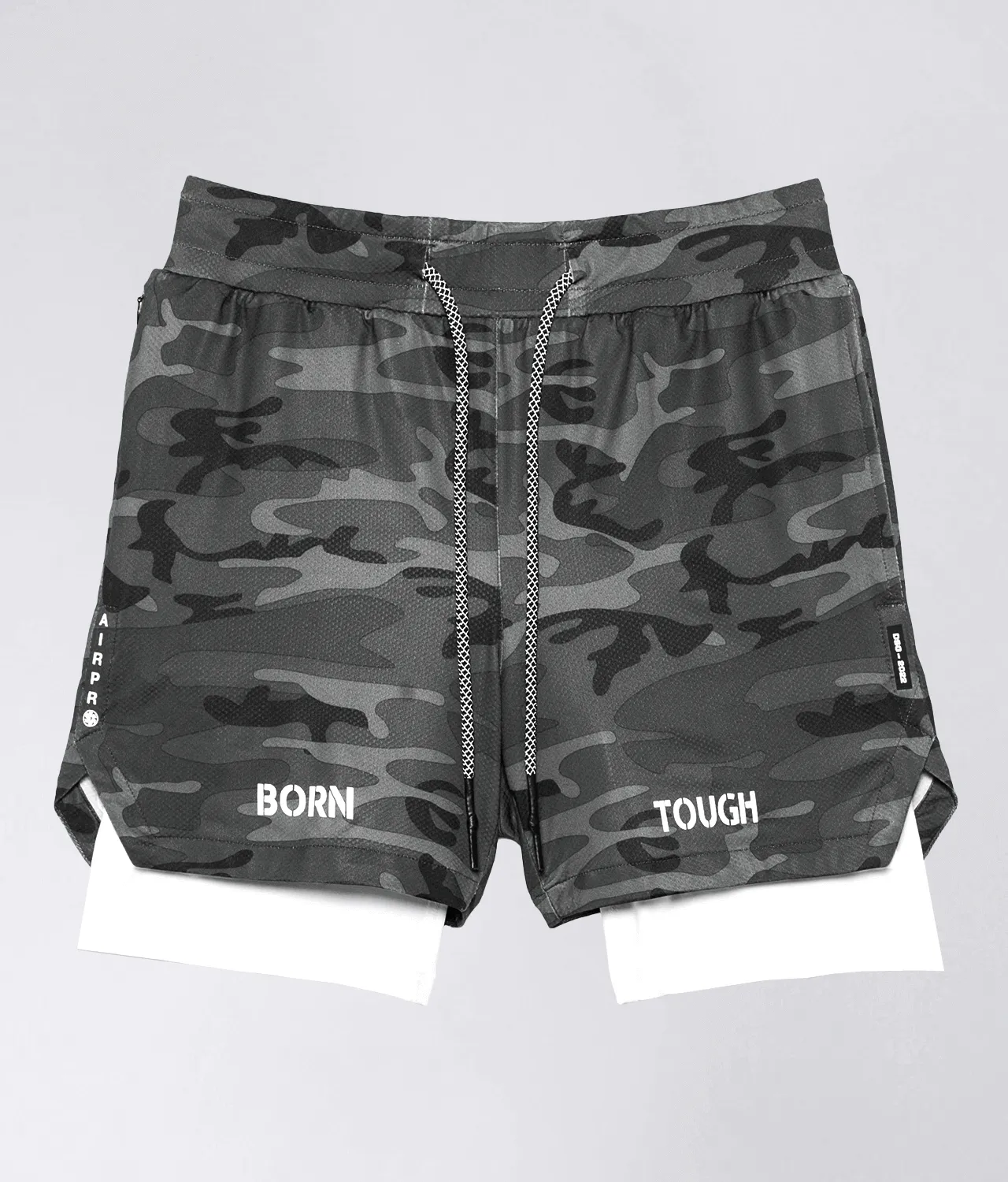 Born Tough Air Pro 2 in 1 Men's 5 Running Shorts with Liner Grey Camo