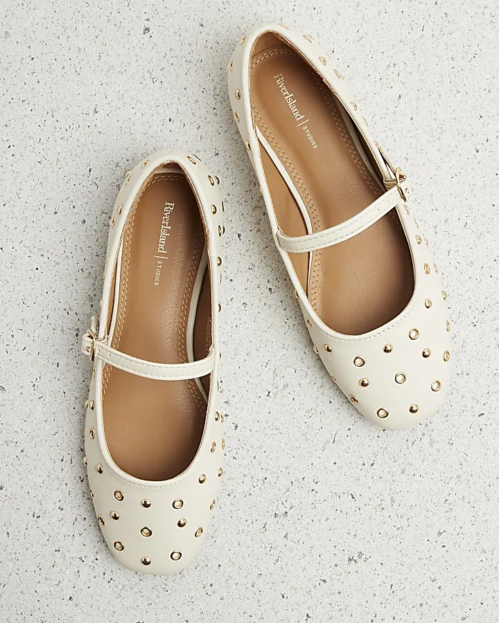 Cream Studded Ballet Shoes