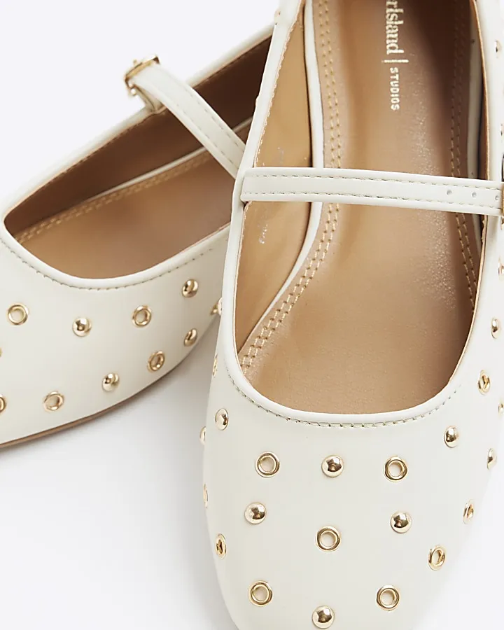 Cream Studded Ballet Shoes