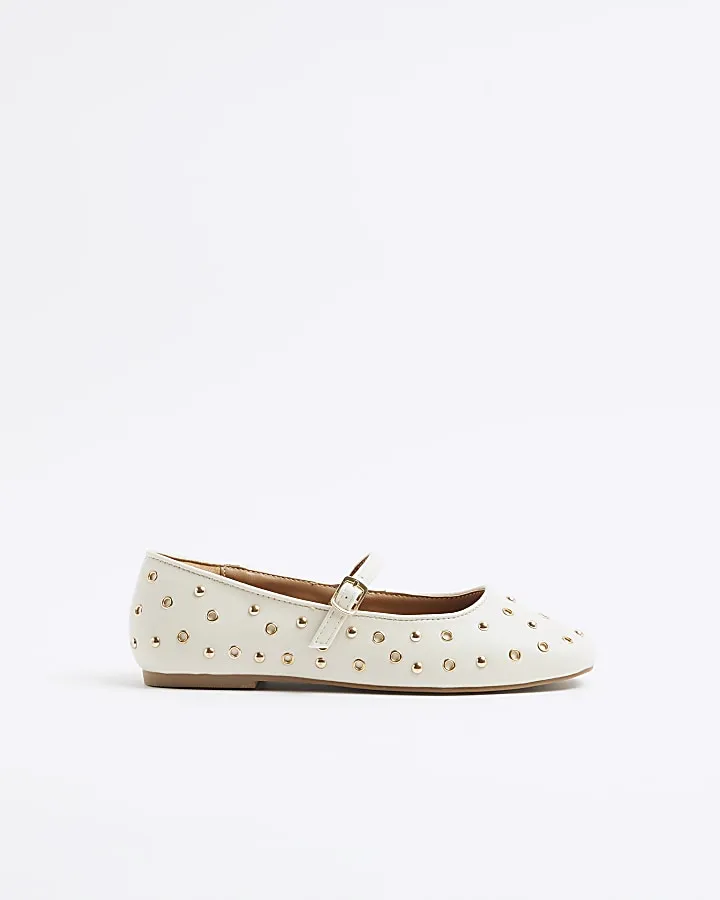 Cream Studded Ballet Shoes