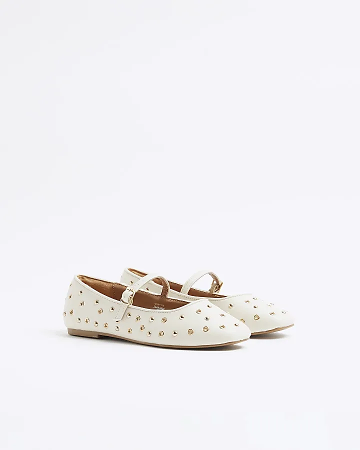 Cream Studded Ballet Shoes