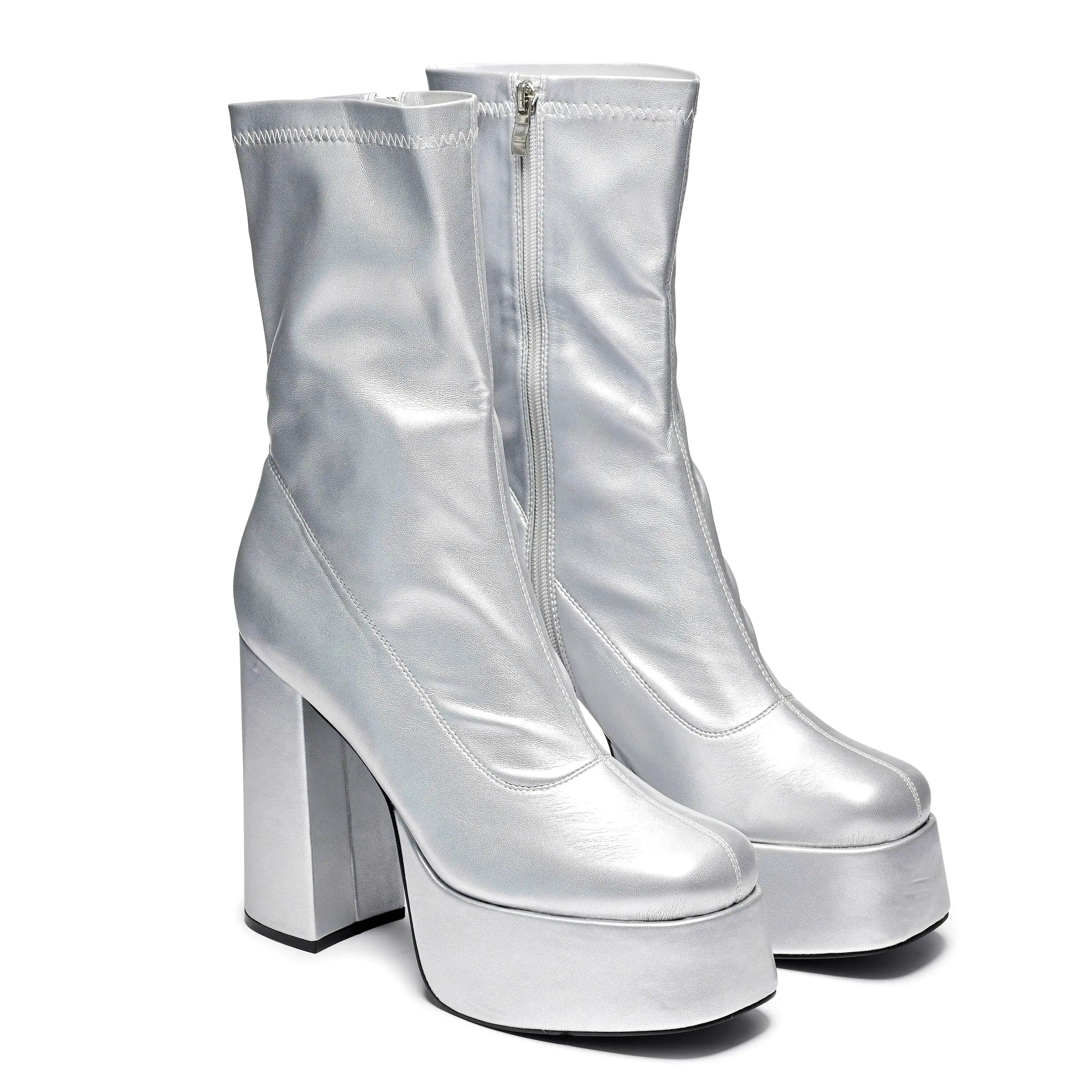 Delano Men's Silver Platform Heeled Boots