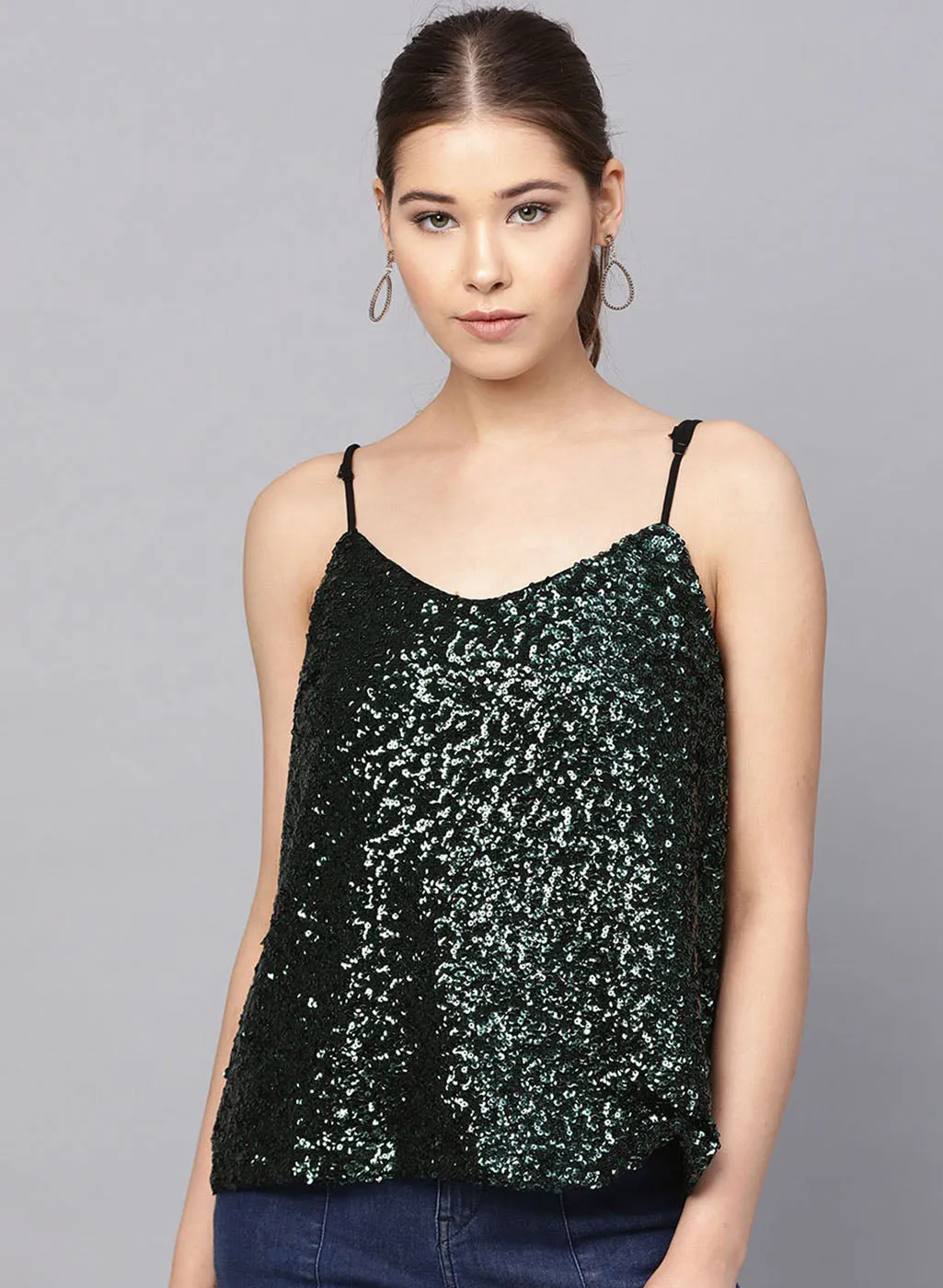 Green Sequin Detail Singlet