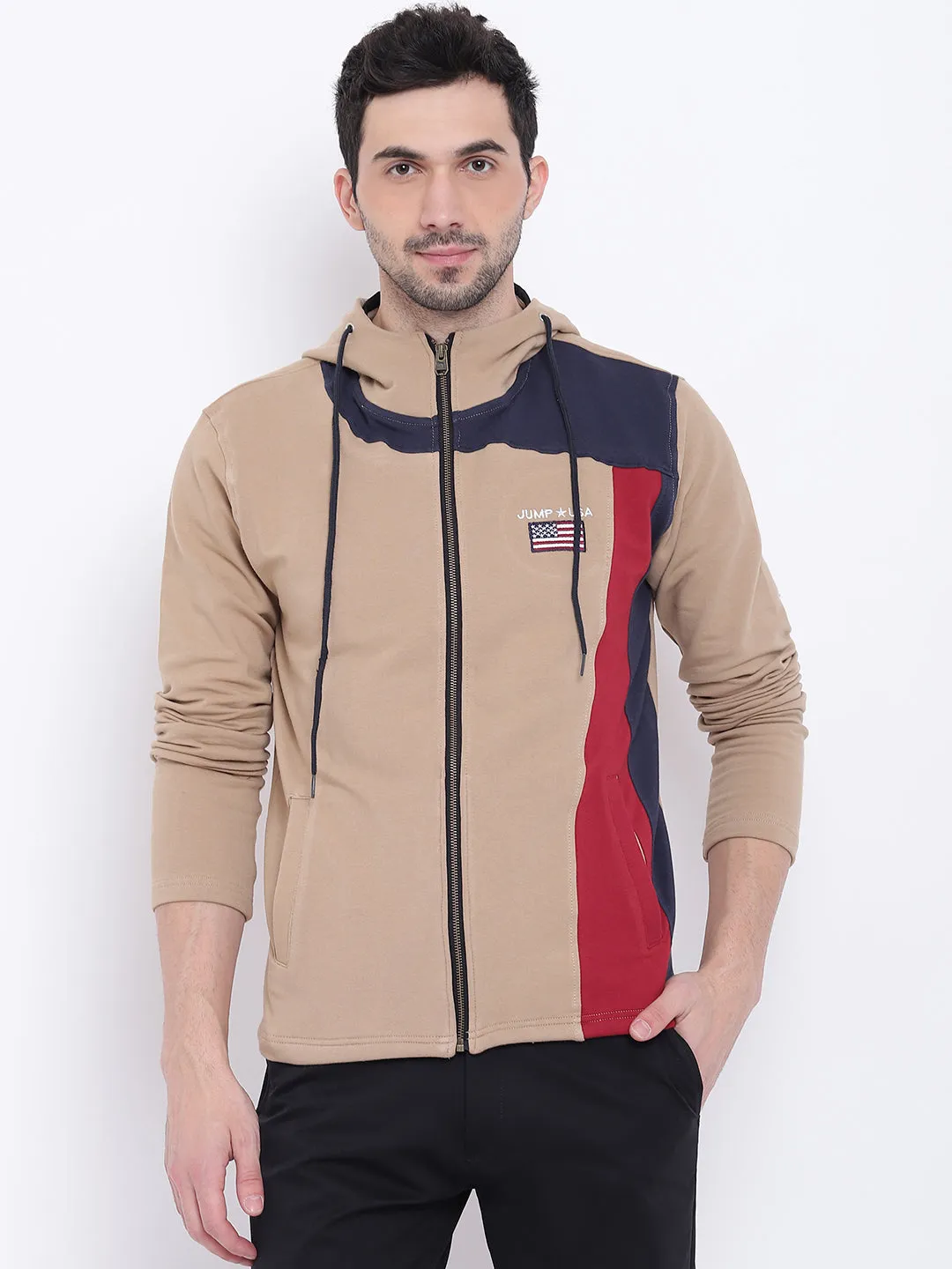 Men Casual Colourblocked Beige Sweatshirt