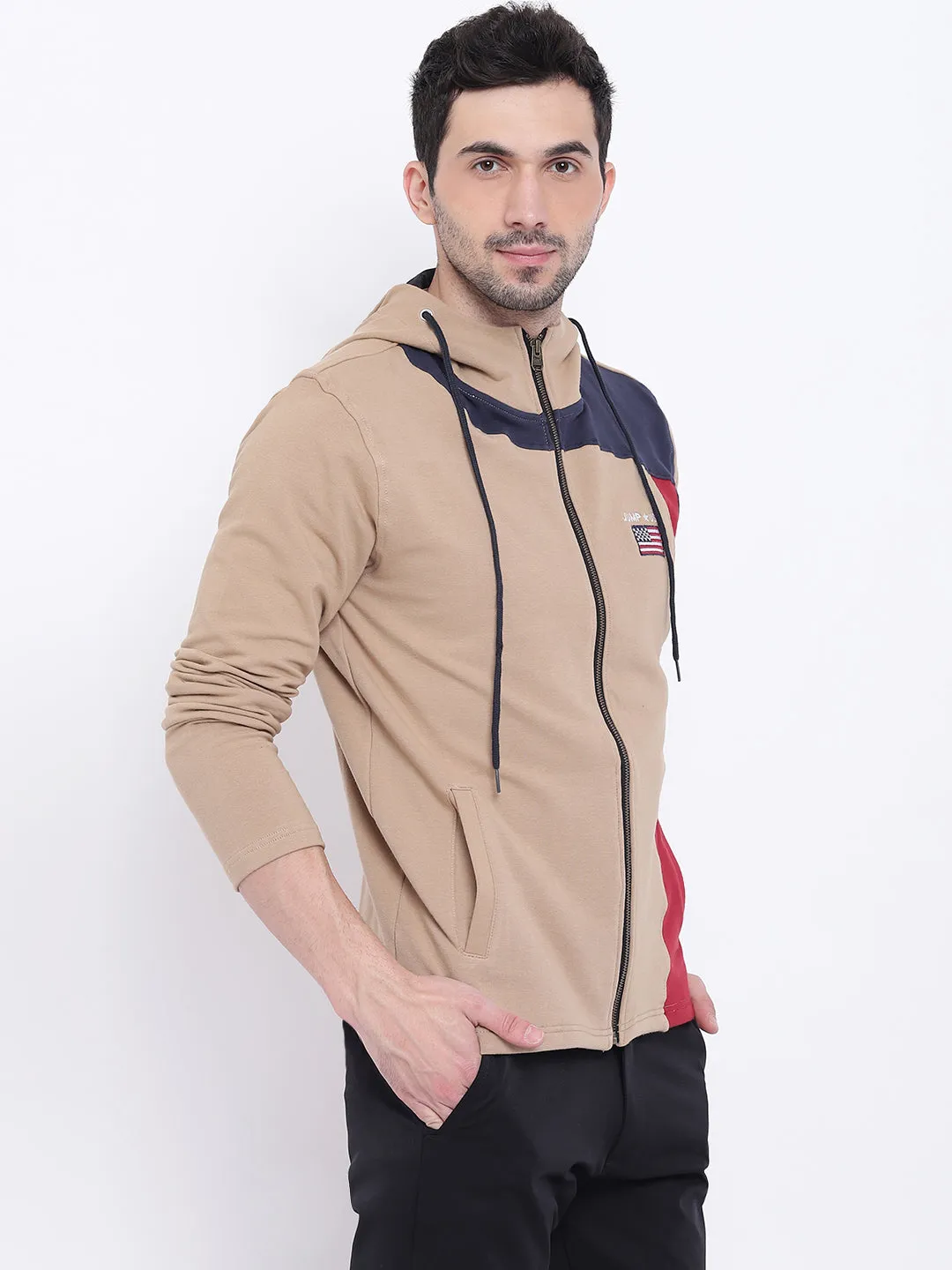 Men Casual Colourblocked Beige Sweatshirt