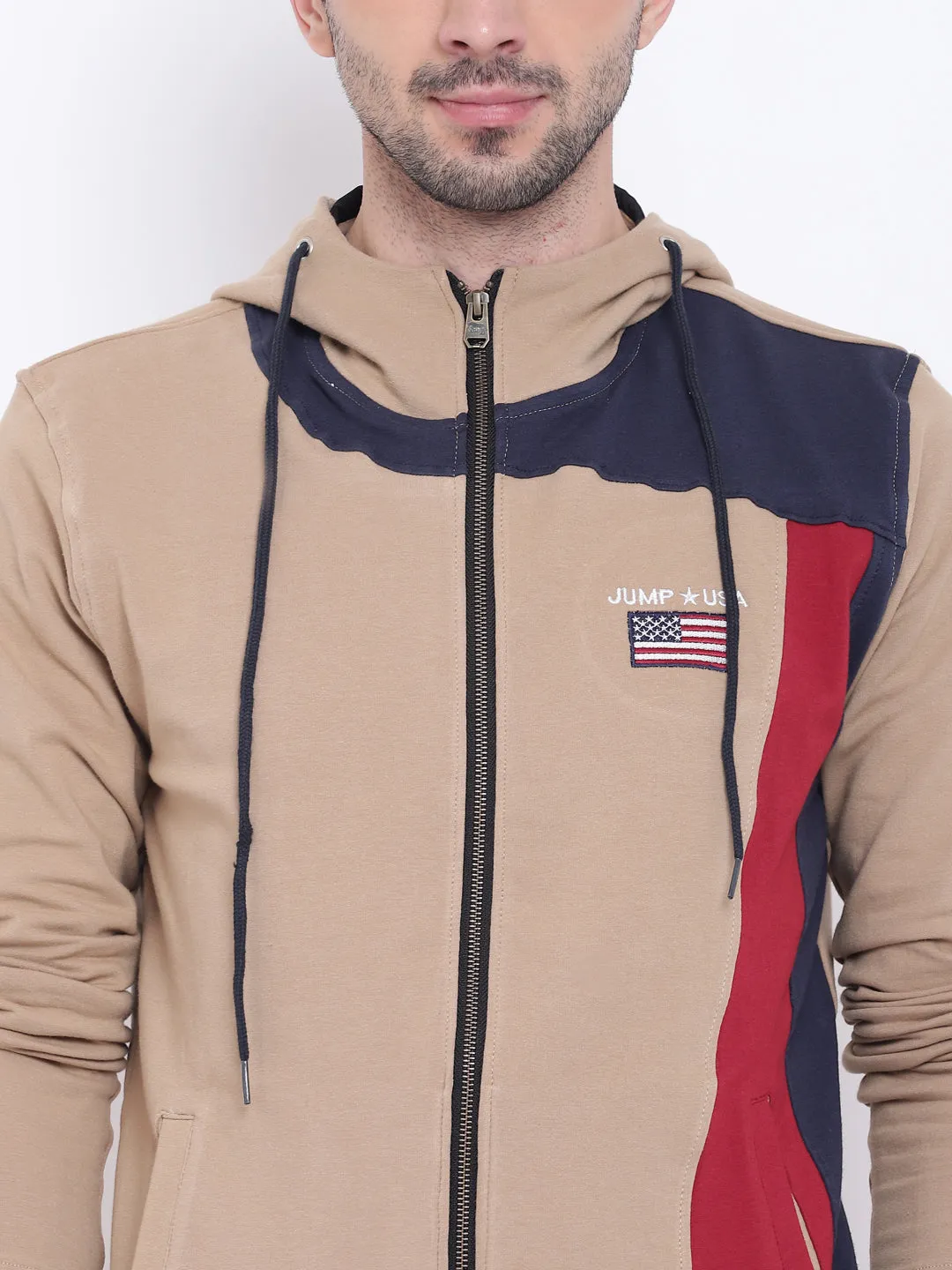 Men Casual Colourblocked Beige Sweatshirt