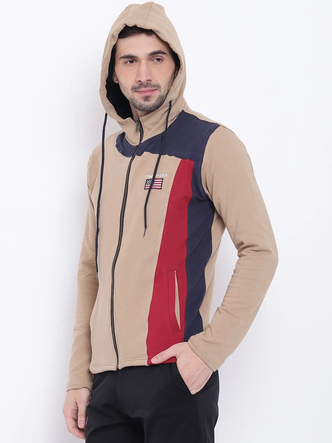 Men Casual Colourblocked Beige Sweatshirt