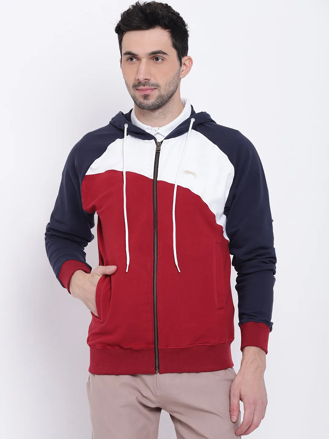 Men Casual Colourblocked Red Sweatshirt