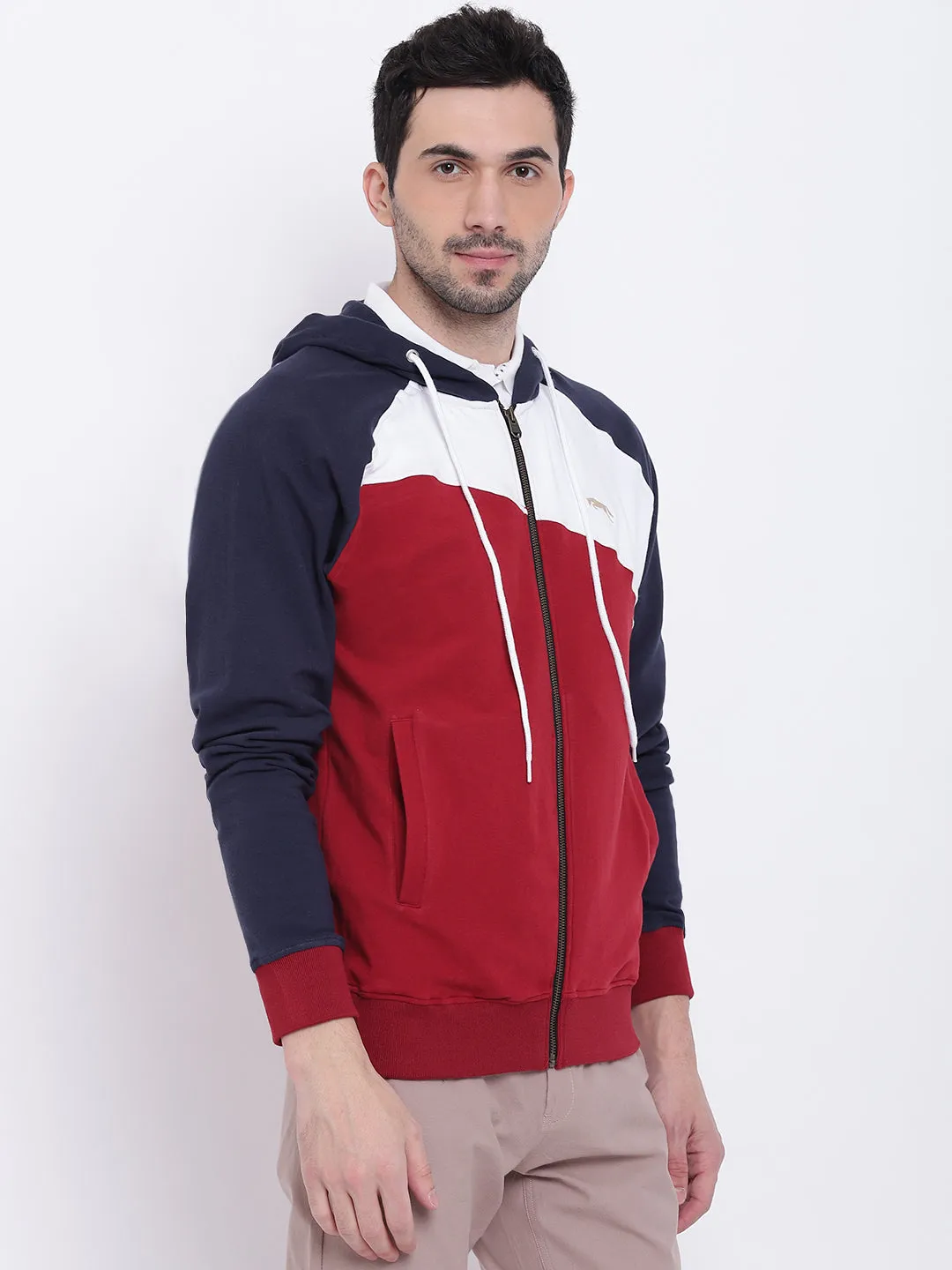 Men Casual Colourblocked Red Sweatshirt