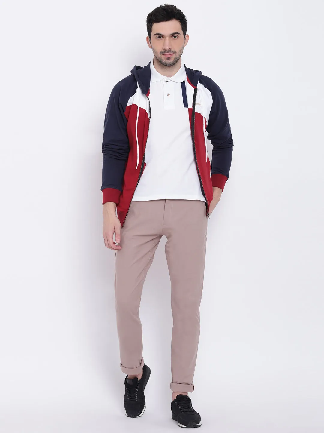 Men Casual Colourblocked Red Sweatshirt