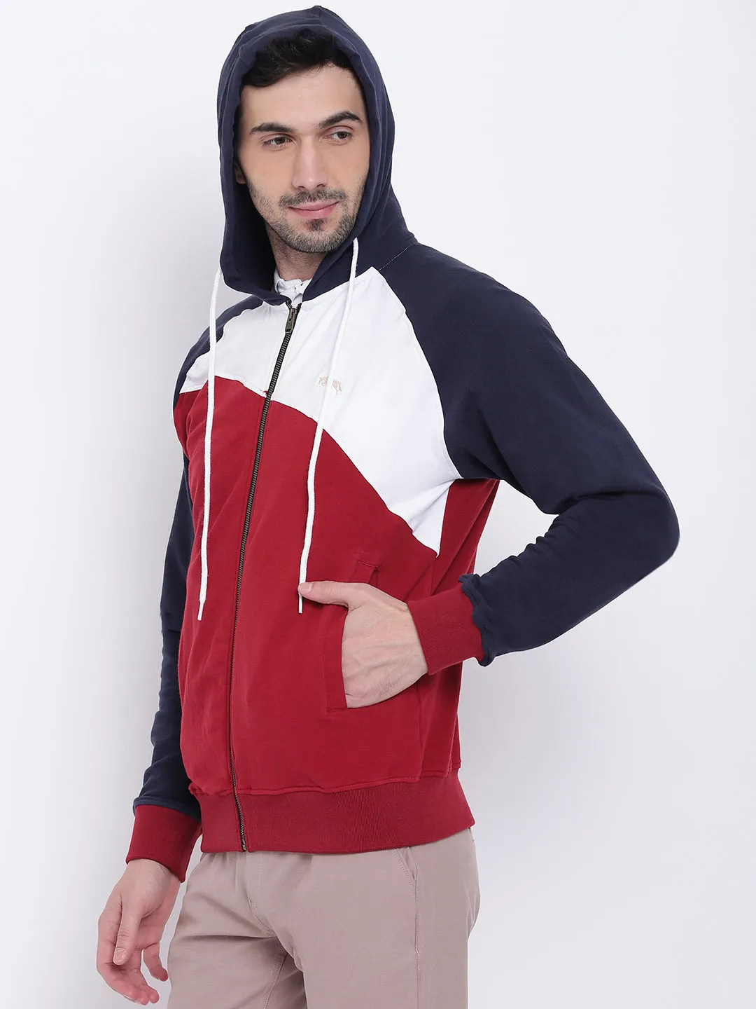 Men Casual Colourblocked Red Sweatshirt