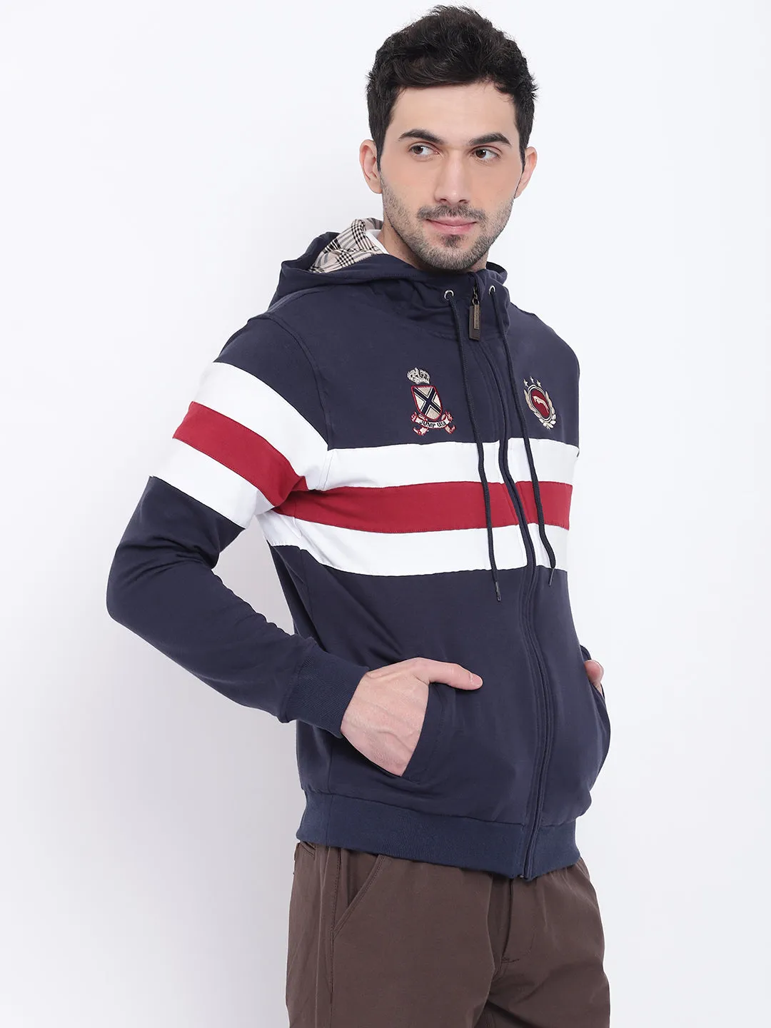 Men Casual Striped Navy Blue Sweatshirt