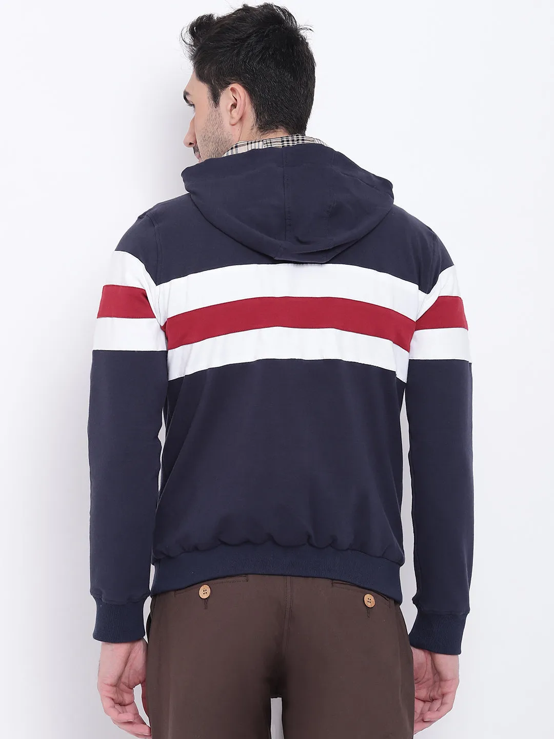 Men Casual Striped Navy Blue Sweatshirt