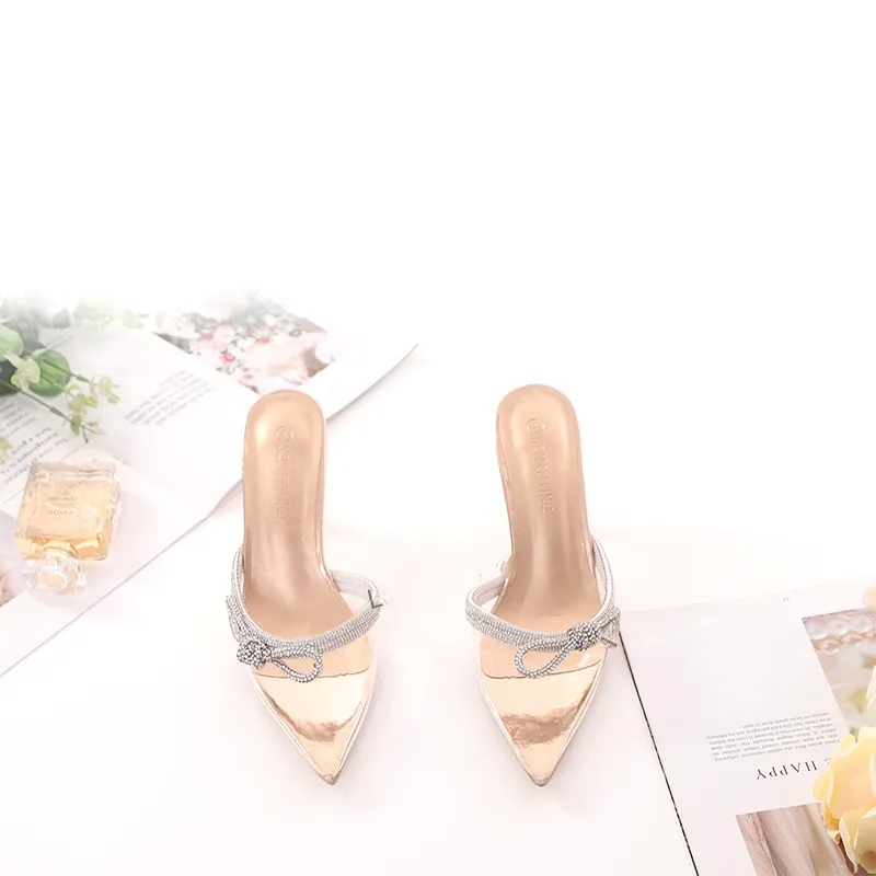 Rhinestone Bowknot Short Heel Sandals