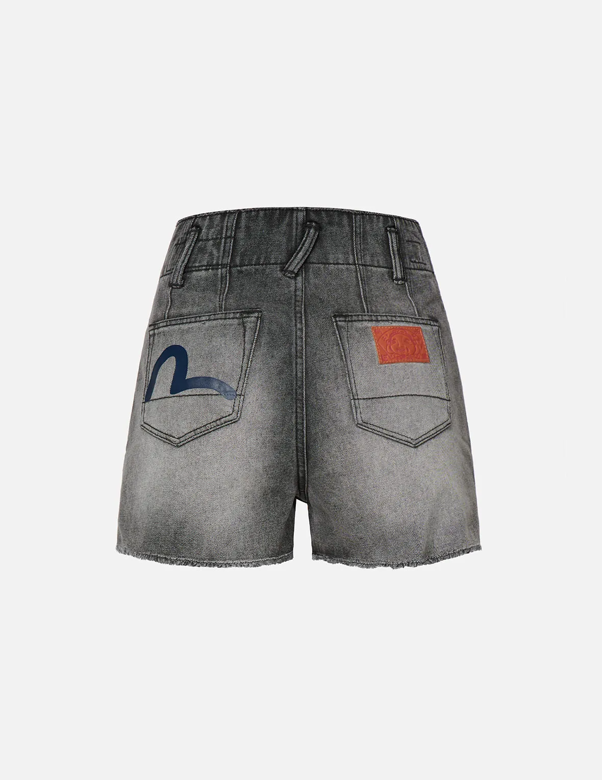 Seagull Print Light Grey Denim Shorts