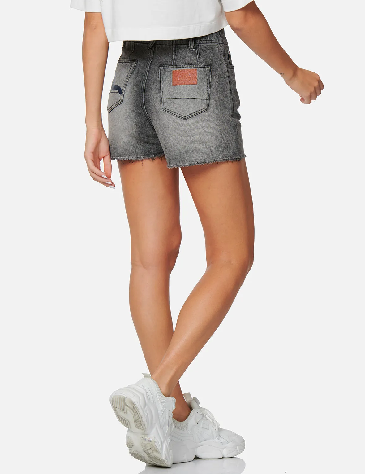 Seagull Print Light Grey Denim Shorts