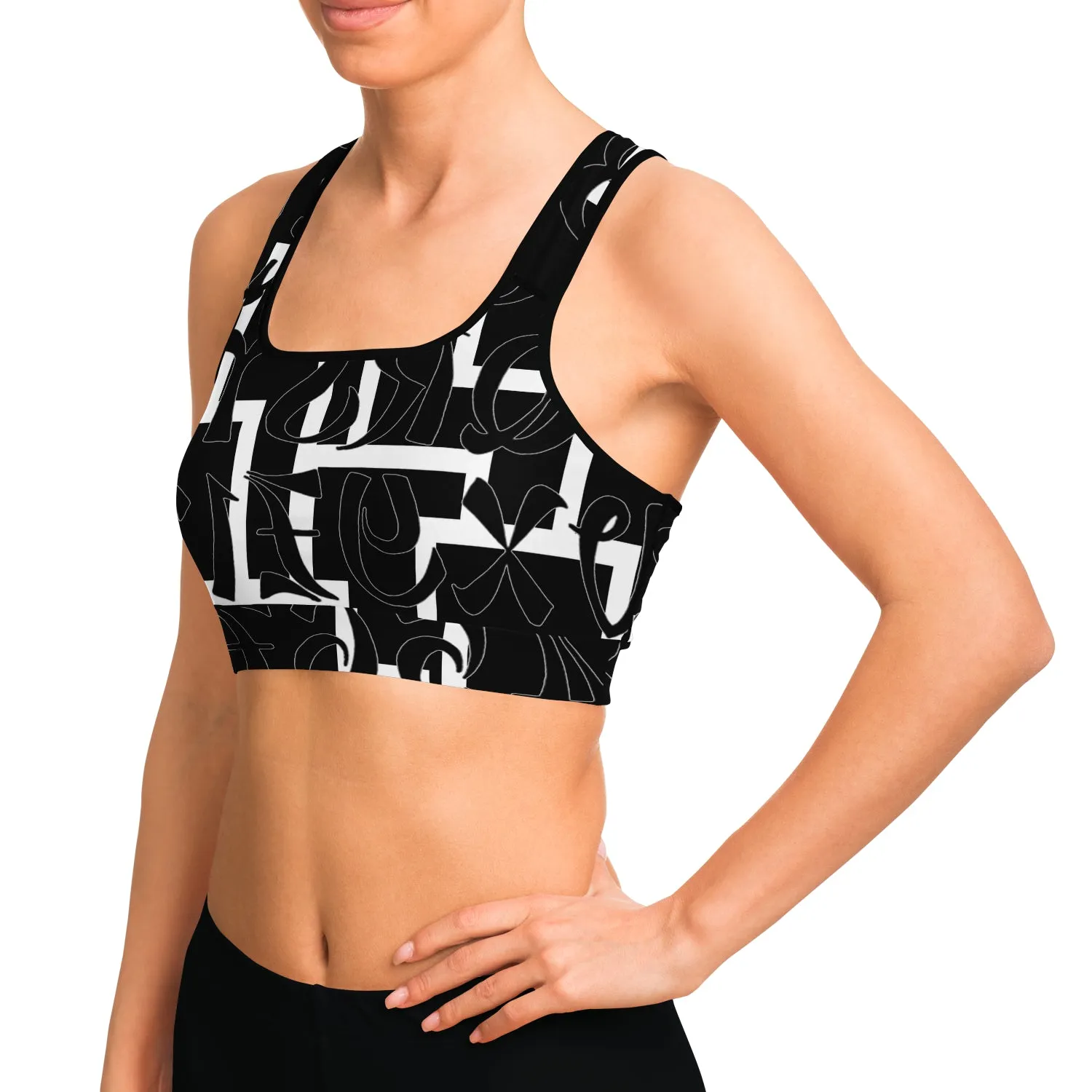 sport bra black white