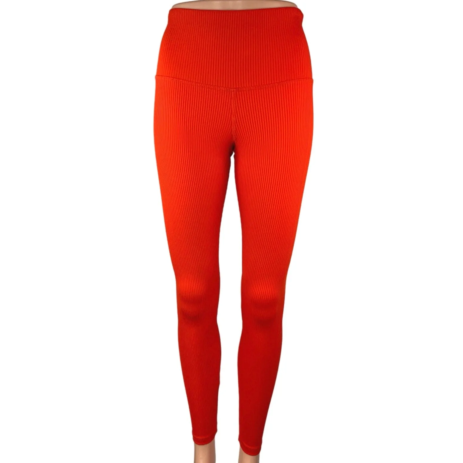 Strut This Women's Red Ribbed Mid Rise Pull One Athletic Leggings Pants One Size