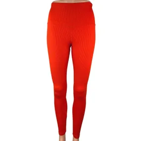 Strut This Women's Red Ribbed Mid Rise Pull One Athletic Leggings Pants One Size