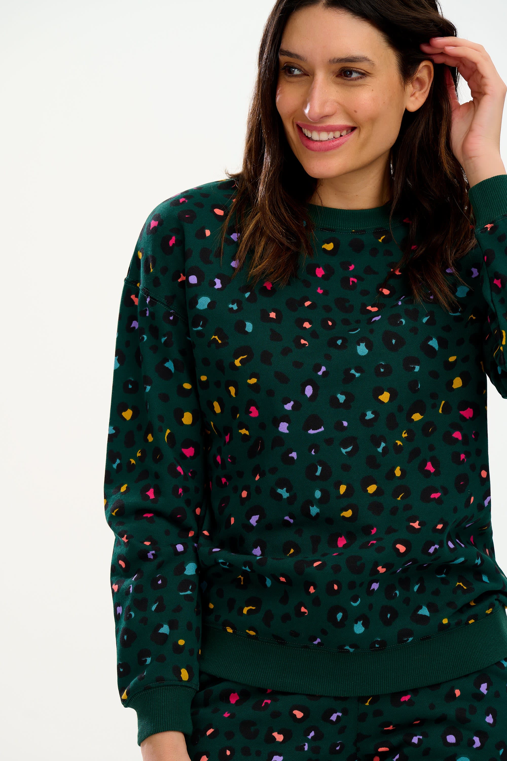 Sugarhill - Noah Sweatshirt -  Green Rainbown Leopard