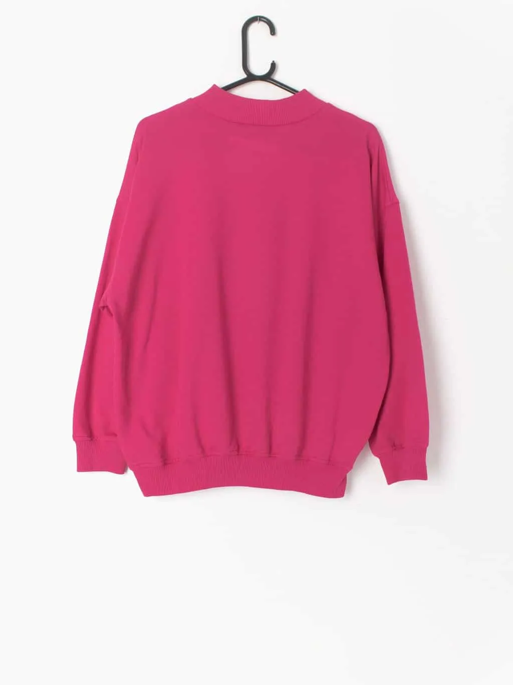 Vintage hot pink sweatshirt 1/4 zip with textured fabric and spring floral motif – Medium