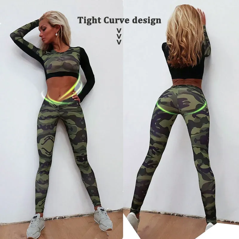 Yoga Set Woman Sportswear Fitness Sport Suit Tracksuit Women Camouflage  Compressed Yoga Leggings Workout Clothes Gym Clothing