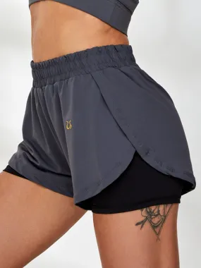 ZASUWA Female Contrast Color 2 In 1 Gym Running Shorts